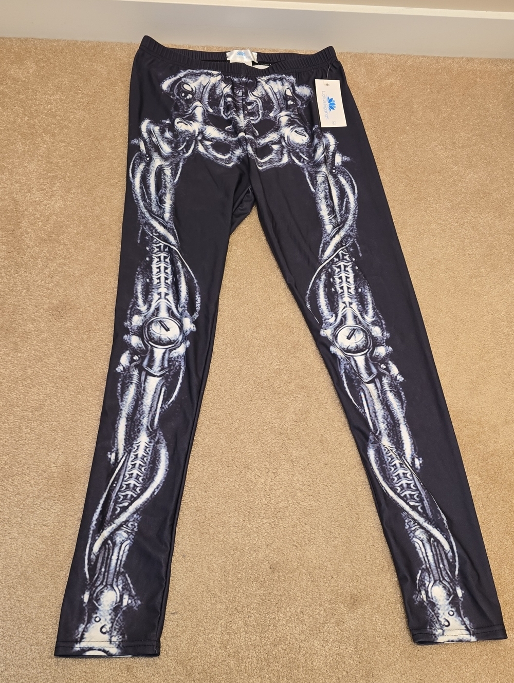 Lotus Leggings Black Leggings with White Skeleton Graphic